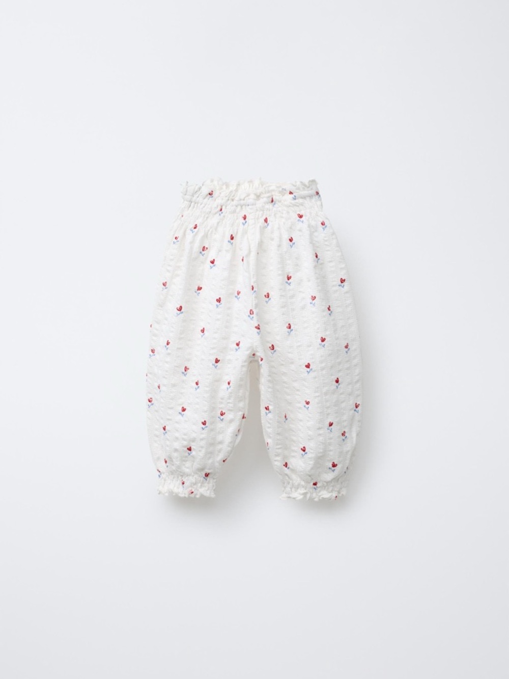 Zara White Balloon Pants with Red Floral Dots